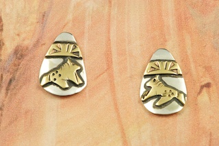 Stunning Sterling Silver Post Earrings with 12K Gold fill Horse Design. Created by Navajo Artist Tommy Singer. Signed by the artist.